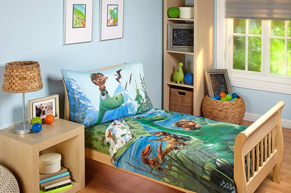 Disney Good Dino Arlo & Friends 4 Piece Toddler Bedding Set, Blue, Green, Tan