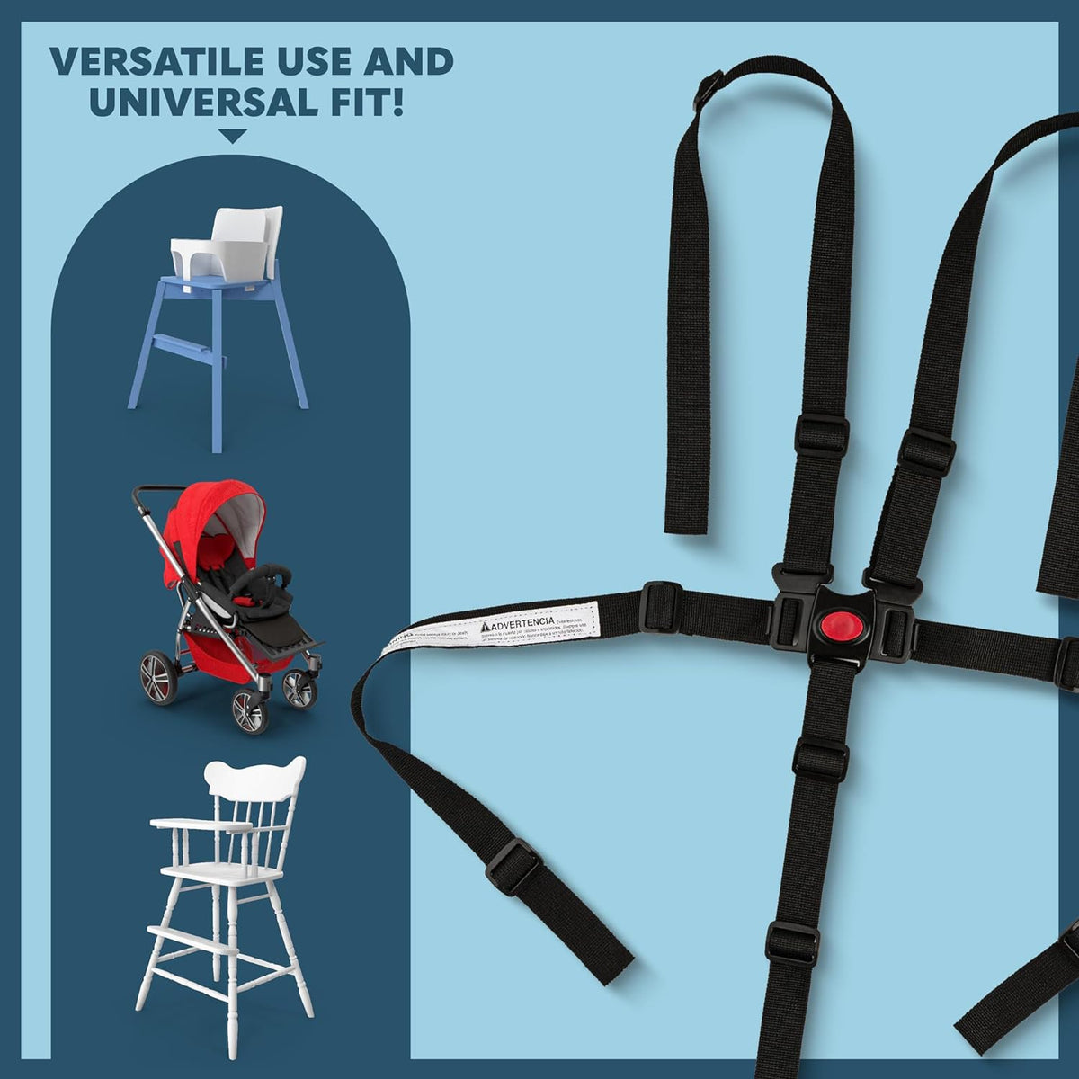 Today's Kids Universal High Chair Straps Replacement - 5 Point Harness High Chair Straps, Adjustable Safety Highchair Straps, Heavy Duty High Chair Seat Belt for Stroller, Pushchair, Pram & Buggy