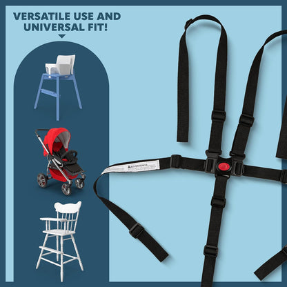 Today's Kids Universal High Chair Straps Replacement - 5 Point Harness High Chair Straps, Adjustable Safety Highchair Straps, Heavy Duty High Chair Seat Belt for Stroller, Pushchair, Pram & Buggy
