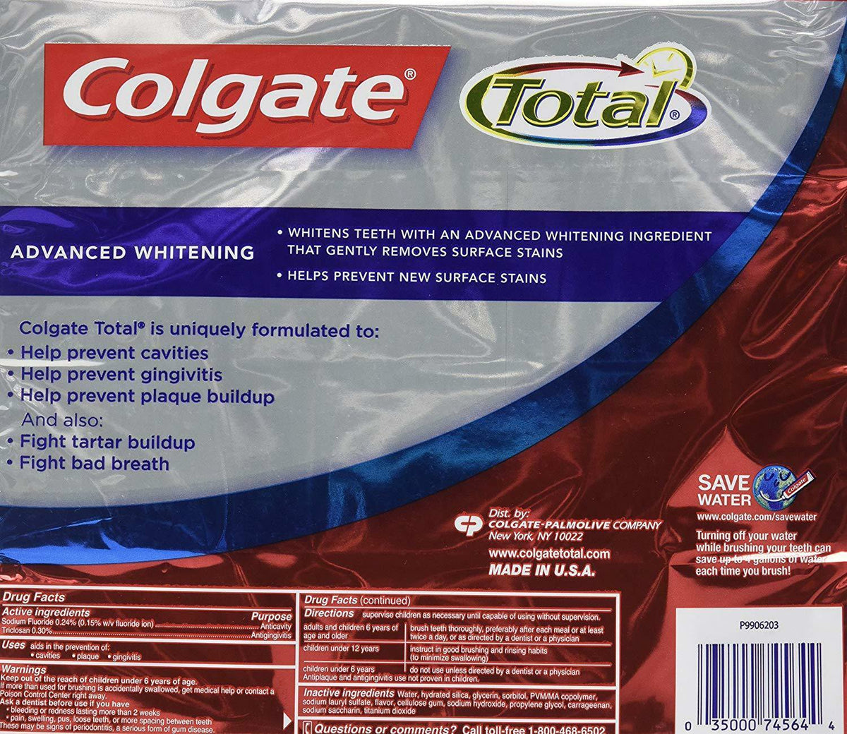 Colgate Total Advaned Whitening Toothpaste - 4 Tubes x 8 ounces per tube = 32 ounces