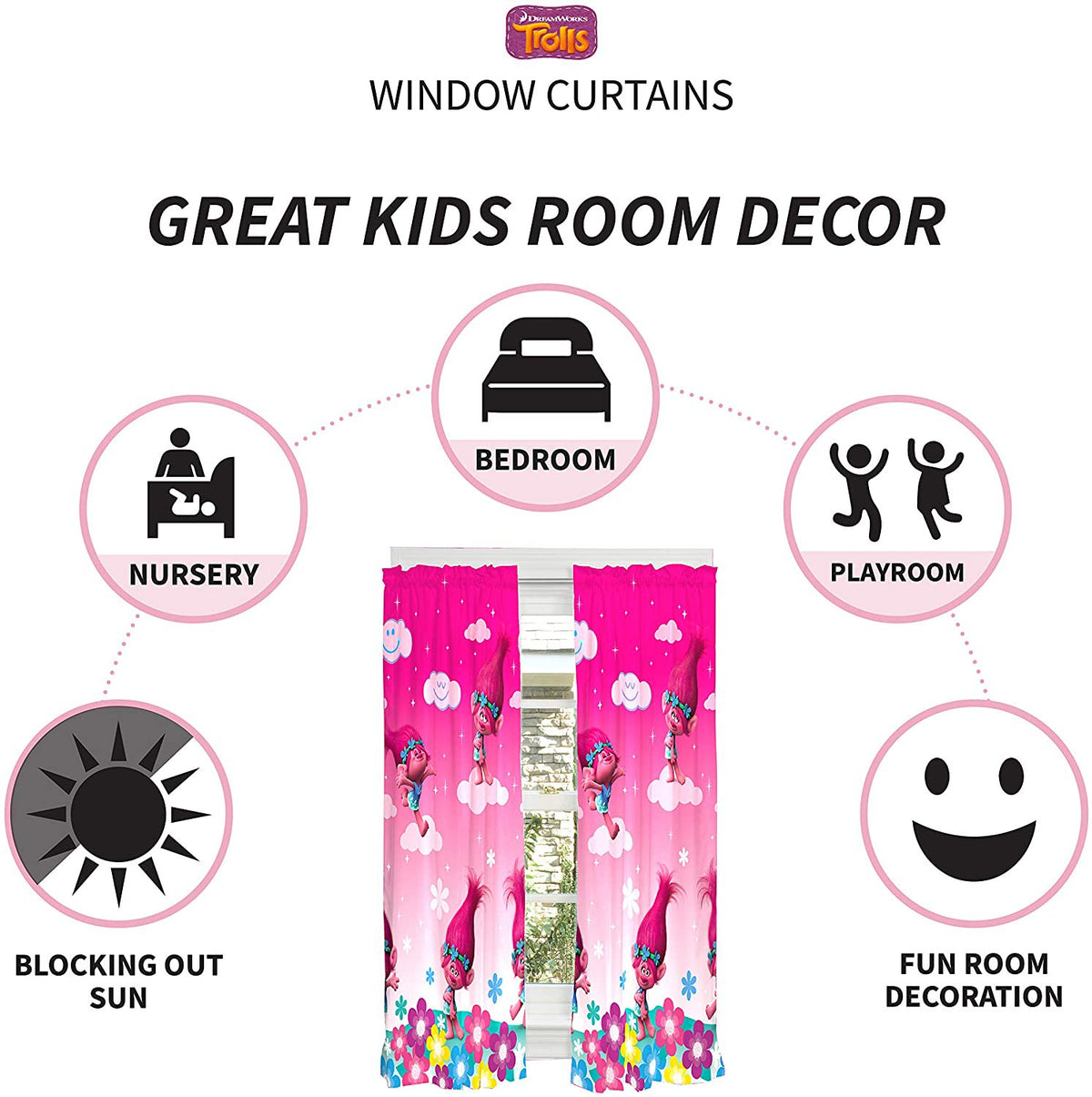 Franco Kids Window Curtain Panels Drapes Set, 82" x 63", Trolls