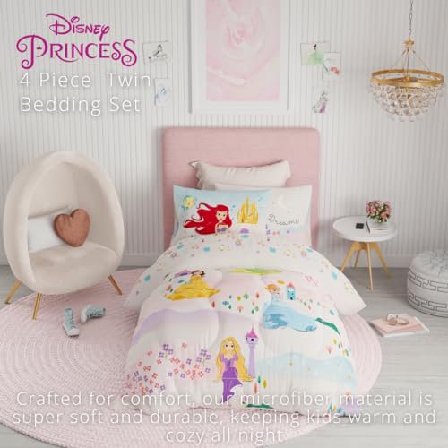Franco Disney Princess Kids Bedding Twin Comforter and Sheets, 4 Piece Set