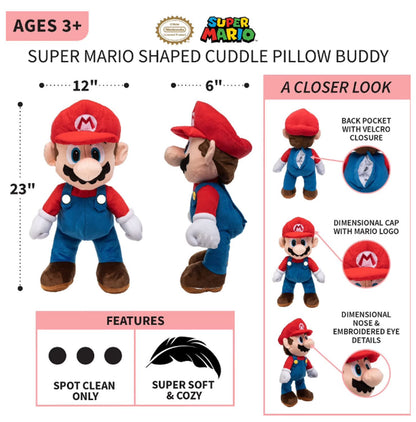 Super Mario Bros. The Real Thing 22-Inch Plush Pillow, Mario Plushie Toy | Decorative Pillows for Bed, Kids Room Essentials, Home Decor Accessories | Video Game Gifts And Collectibles