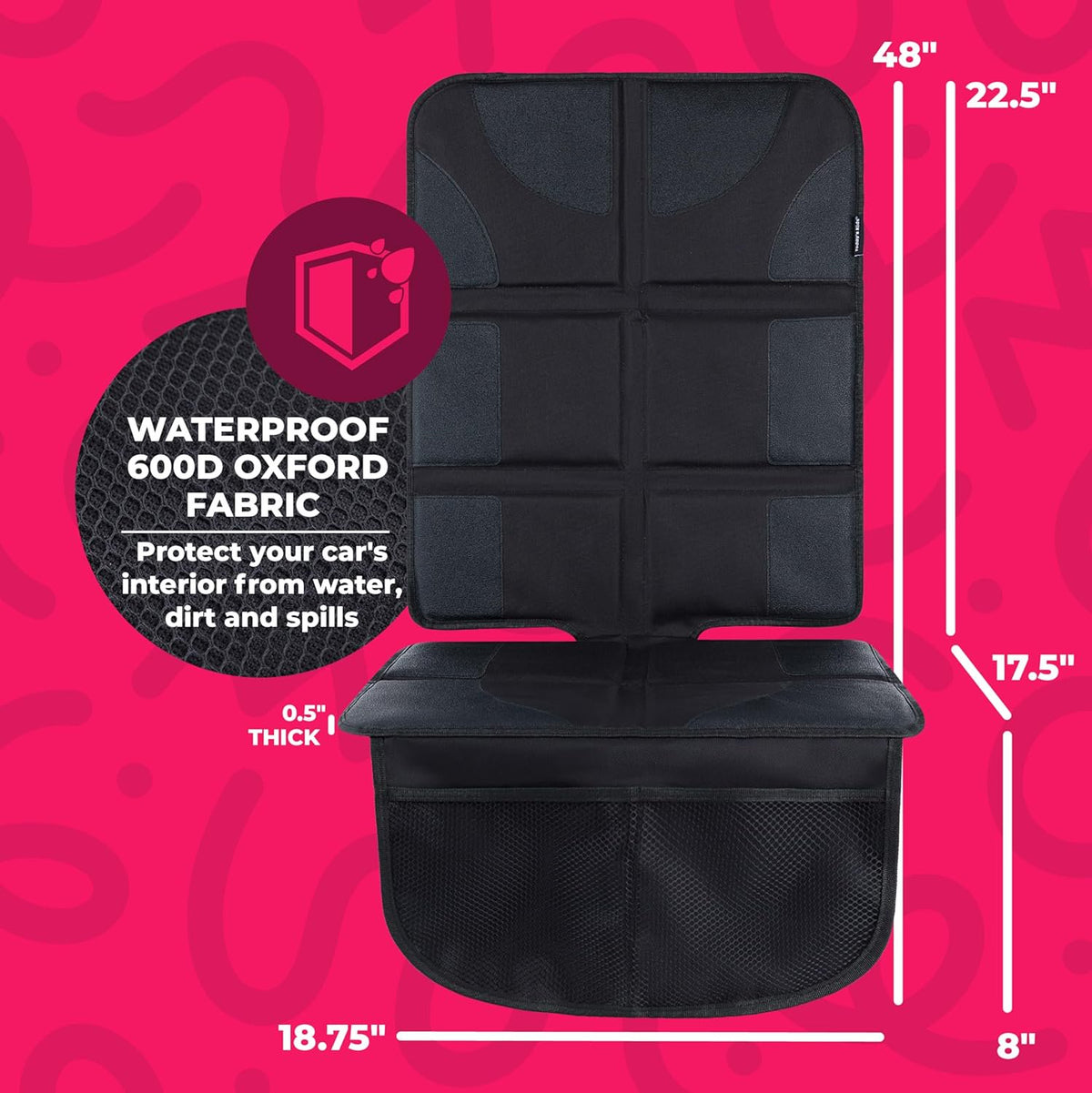 Todays Kids Car Seat Protector for Child Car Seat - Waterproof Car Seat Protector with Thick Padding, Seat Protector Under Baby Car Seat with 2 Pockets - Universal Car Seat Pad & Car Seat Mat - Black