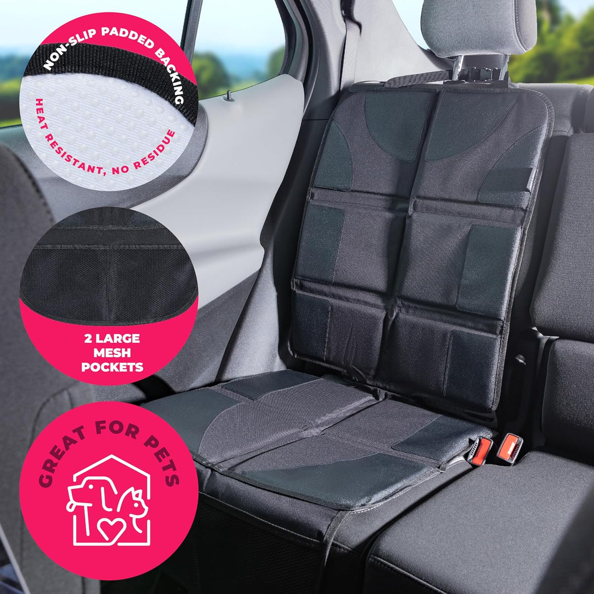 Todays Kids Car Seat Protector for Child Car Seat - Waterproof Car Seat Protector with Thick Padding, Seat Protector Under Baby Car Seat with 2 Pockets - Universal Car Seat Pad & Car Seat Mat - Black