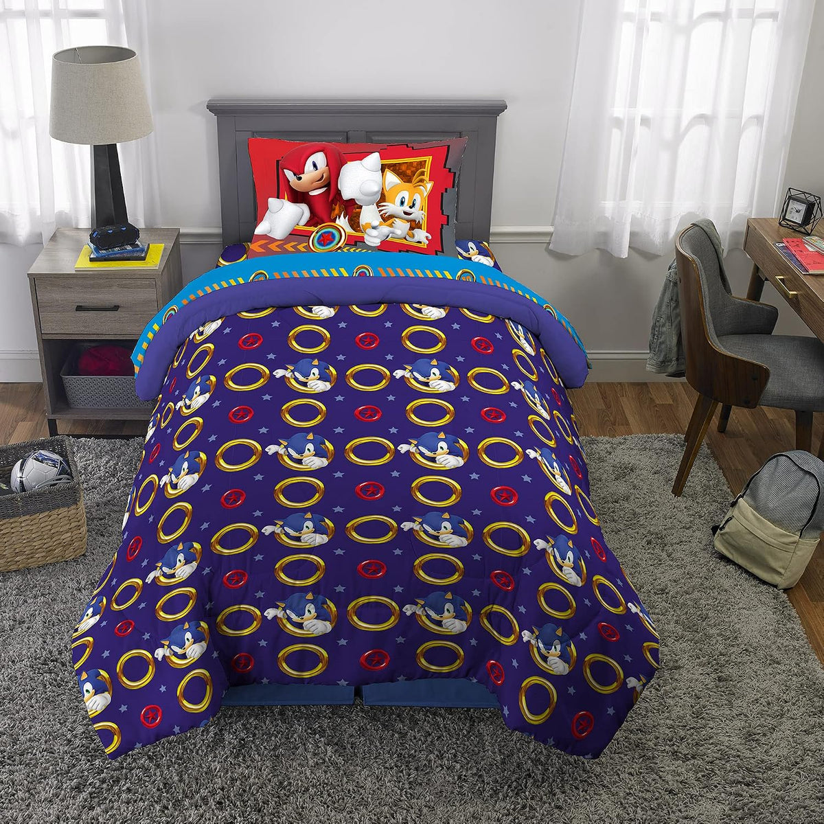 Franco Kids Sonic The Hedgehog, Anime Twin Comforter and Sheets, 4 Piece Set