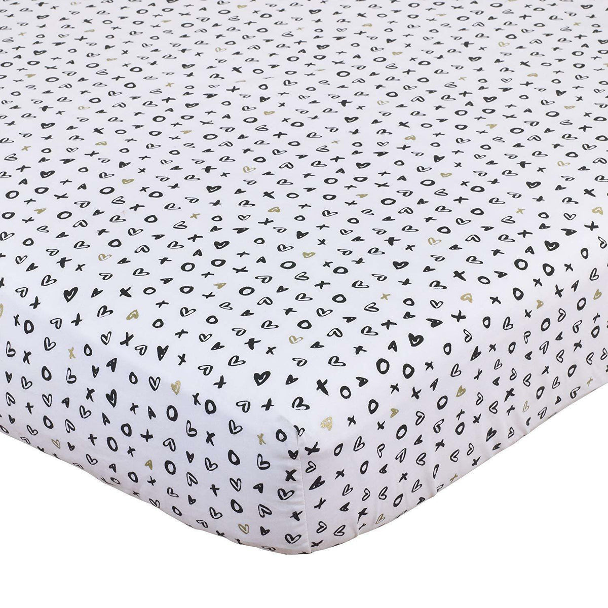NoJo NoJo - XOXO - Crib Sheet, Black, White, Gold