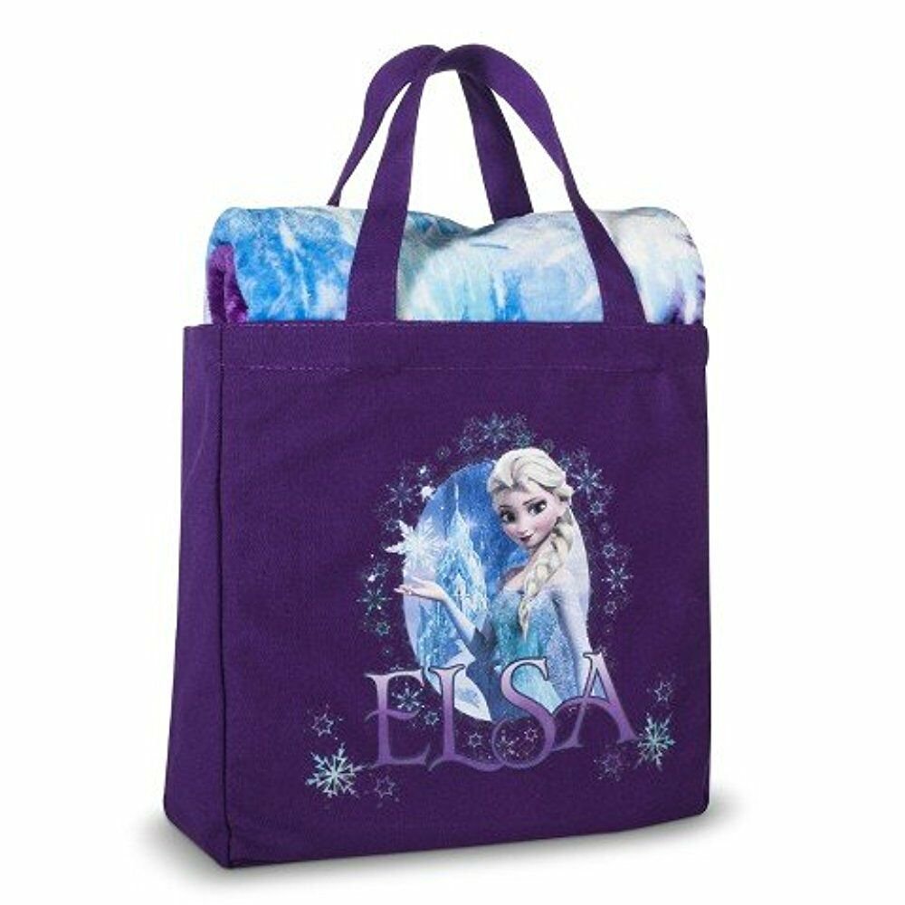 Disney Frozen Elsa 2 Piece Silk Touch Throw & Canvas Tote Set - Purple