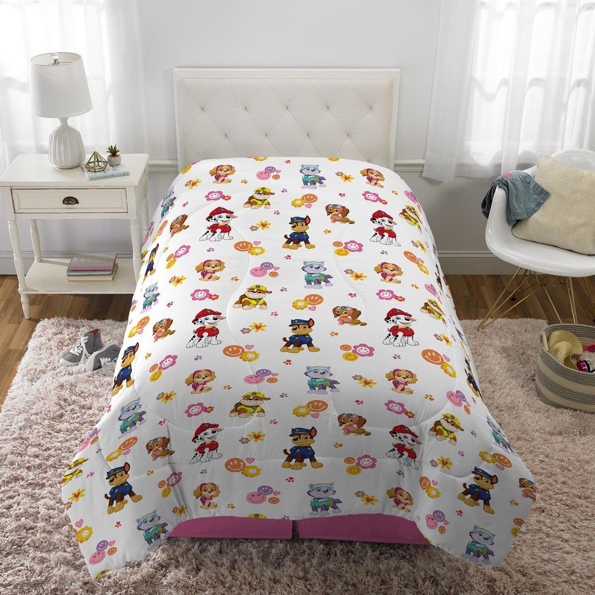Franco Kids Paw Patrol Girls PInk Reversible Twin/Full Comforter "Pawsome Fun"