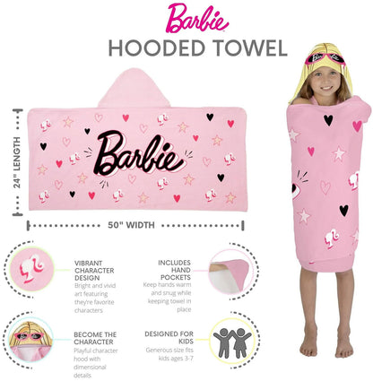 Franco Barbie Bath/Pool/Beach Cotton Hooded Towel Wrap, 24 in x 50 in