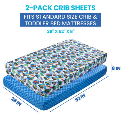 Today's Kids 1-Pack Monster Truck Fitted Baby Crib Sheet Boy - Soft & Breathable Printed Nursery Toddler Bed Sheets for Boys, Elastic Edge with Deep Pockets, Machine Washable, Fits 28" x 52" Mattress