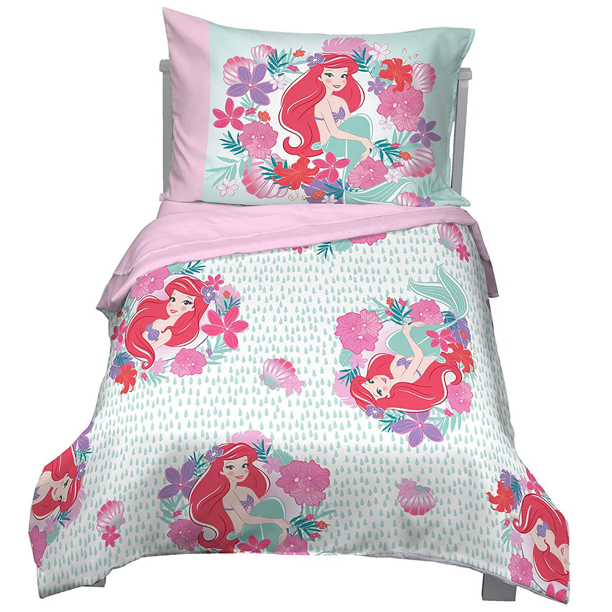 Disney The Little Mermaid 4 Piece Toddler Bedding Set - Ariel Sea Garden