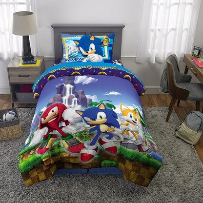 Franco Kids Sonic The Hedgehog, Anime Twin Comforter and Sheets, 4 Piece Set