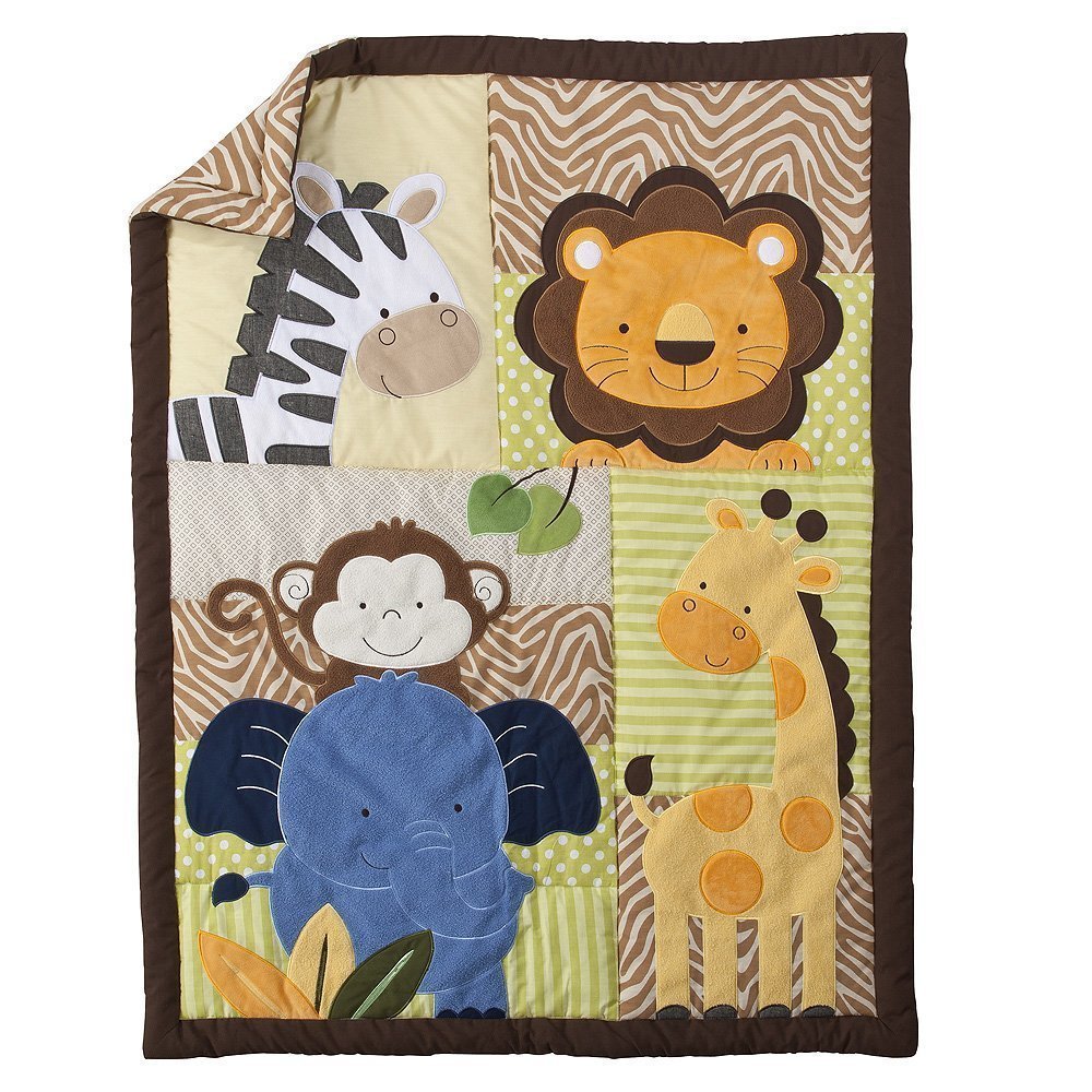 Tiddliwinks Safari Friends 3pc Baby Crib Bedding Set - Green/Brown