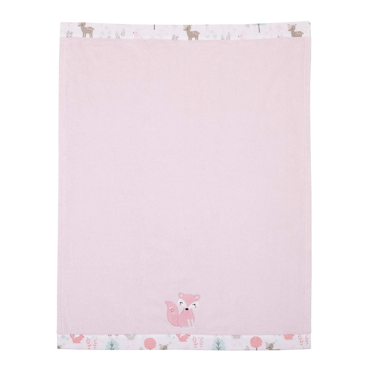 NoJo Sweet Forest Friends Super Soft Appliqued Fox Baby Blanket - 30" x 40" Pink, Aqua, Grey and White