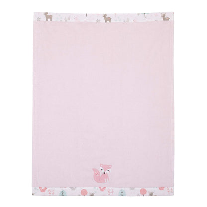 NoJo Sweet Forest Friends Super Soft Appliqued Fox Baby Blanket - 30" x 40" Pink, Aqua, Grey and White