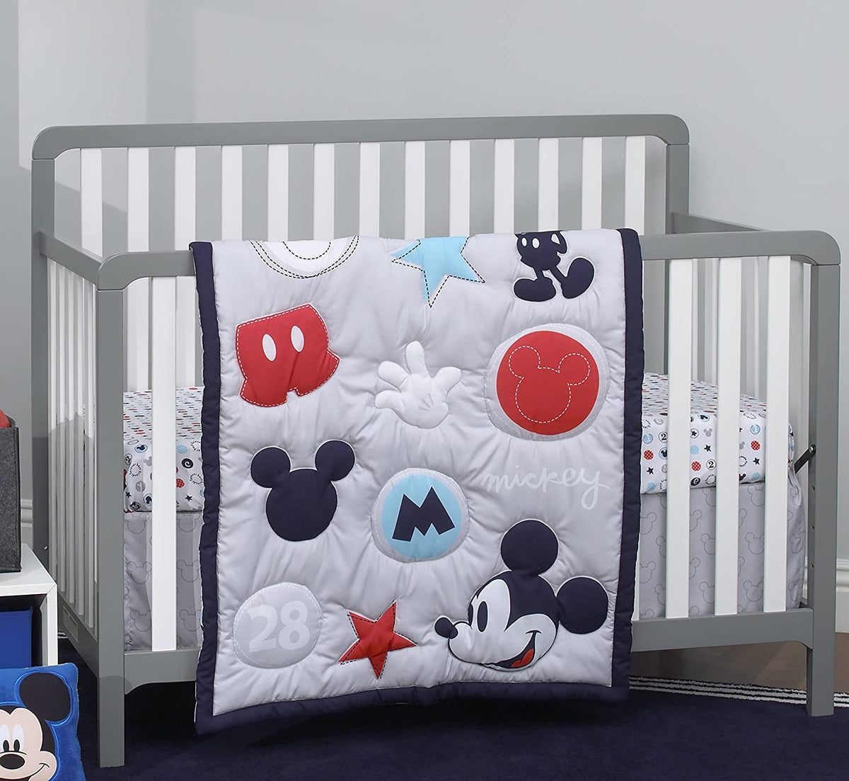 Disney Minnie Mouse Pretty in Pink 3 Piece Nursery Crib Bedding Set, Pink, Grey, Rose