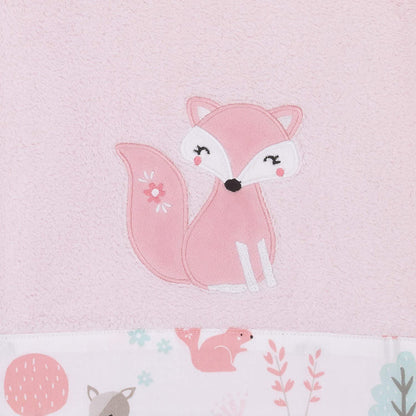 NoJo Sweet Forest Friends Super Soft Appliqued Fox Baby Blanket - 30" x 40" Pink, Aqua, Grey and White