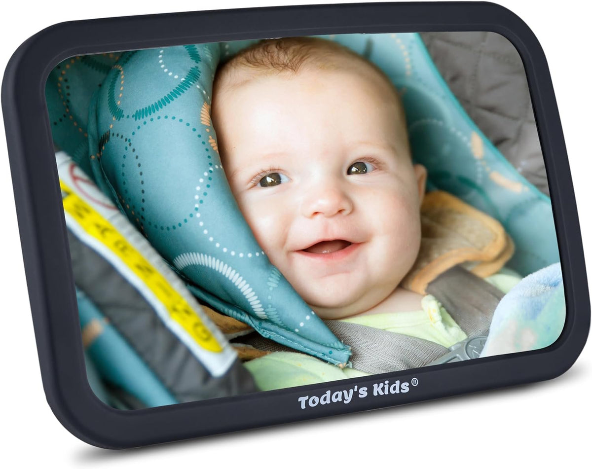 Todays Kids Baby Car Mirror for Back Seat Rear Facing - 360-Degree Adjustable Backseat Baby Mirror for Car, Extra Wide & Crystal Clear Car Mirror Baby Rear Facing Seat - Fully Assembled & Shatterproof