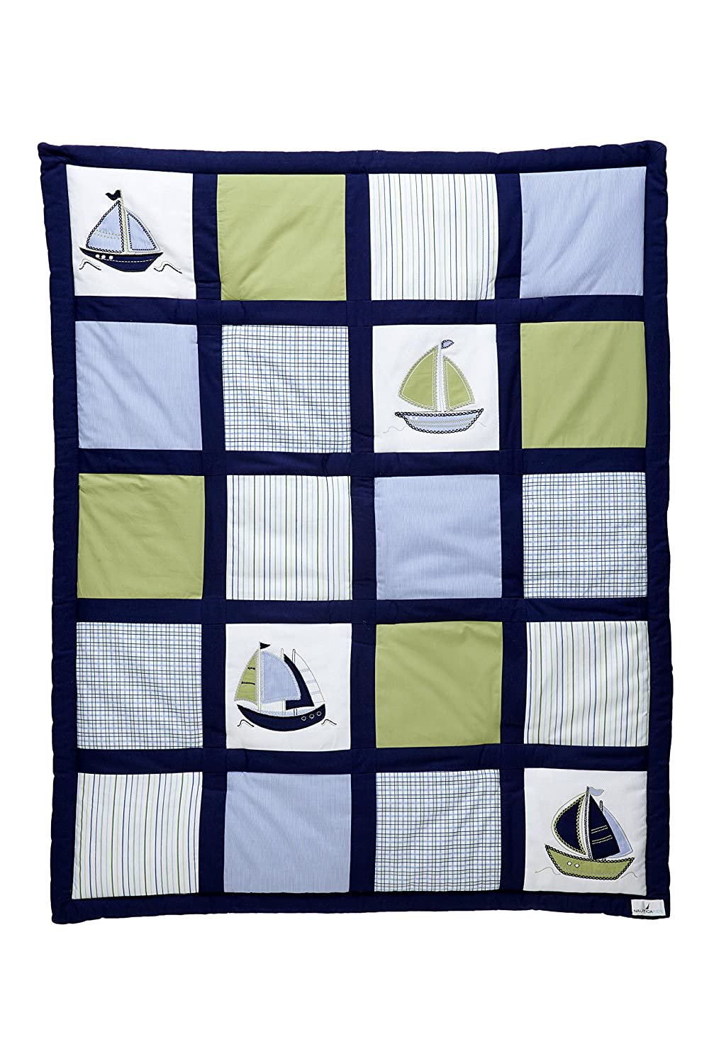 Nautica Kids Zachary 7-Piece Patchwork Sailboats Nursery Crib Bedding Set, Navy/Sage/Light Blue/White