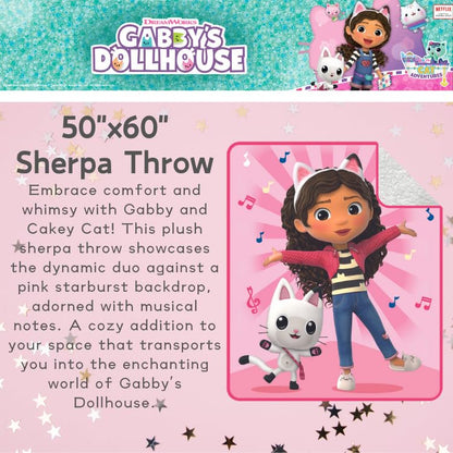 Franco Kids Gabby's Dollhouse Soft Plush Sherpa Blanket Throw, 50 in x 60 in