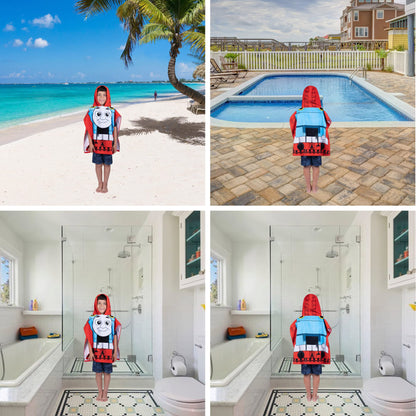 Franco Kids Beach/Pool/Bath/Camping Hooded Towel Poncho 24" X 22", Absorbent Cotton Cover up