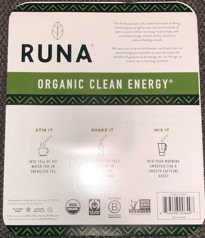 RUNA Organic Clean Energy Guayusa Powder - 26 packets