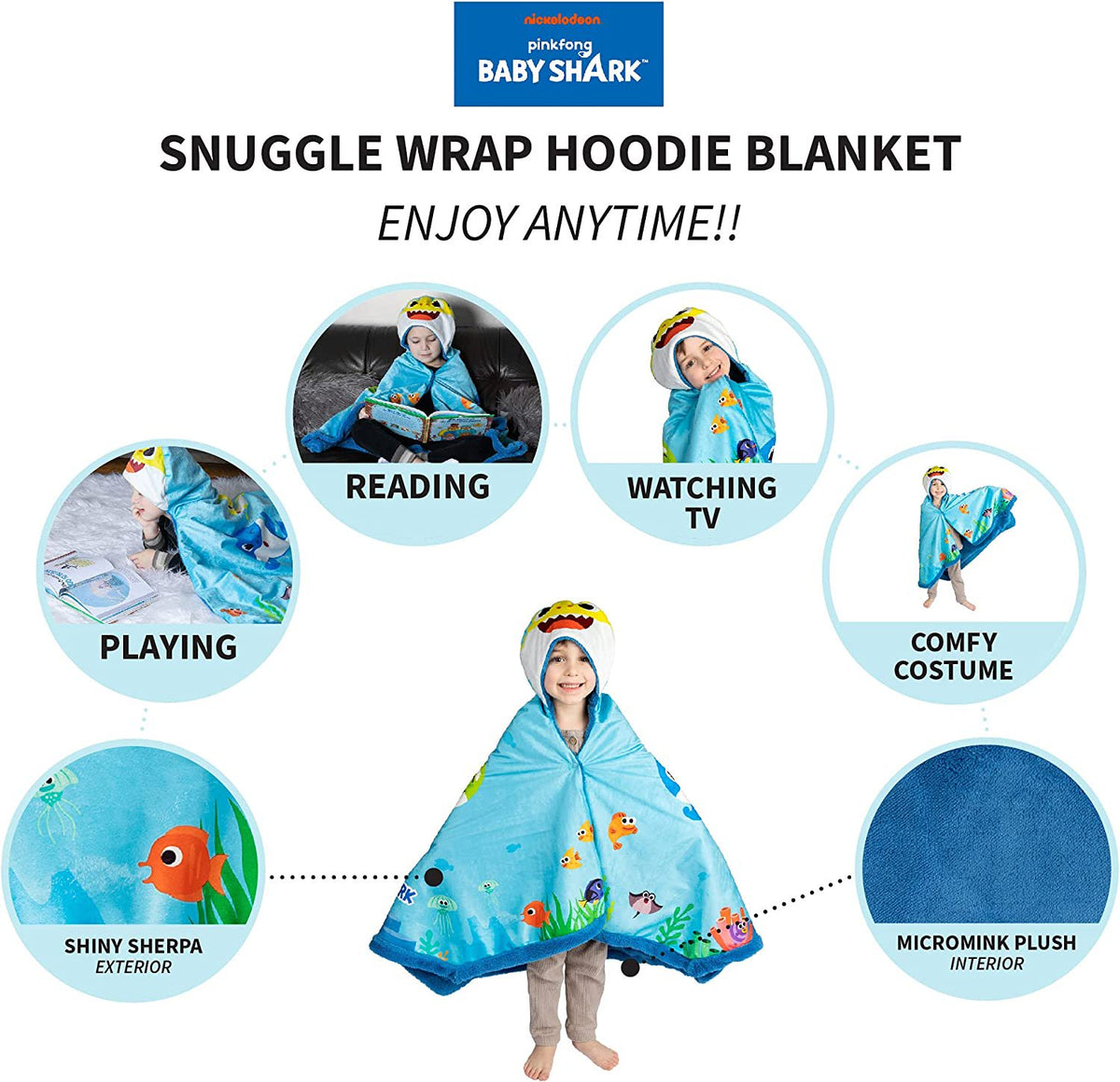 Baby Shark Kids Snuggle Wrap Wearable Blanket, 31 in x 55 in