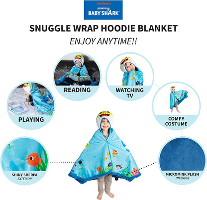 Baby Shark Kids Snuggle Wrap Wearable Blanket, 31 in x 55 in