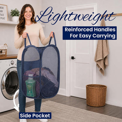 Todays Kids Collapsible Mesh Pop-Up Laundry Hamper - Foldable Laundry Basket with Breathable Mesh, Reinforced Handles and Side Pocket