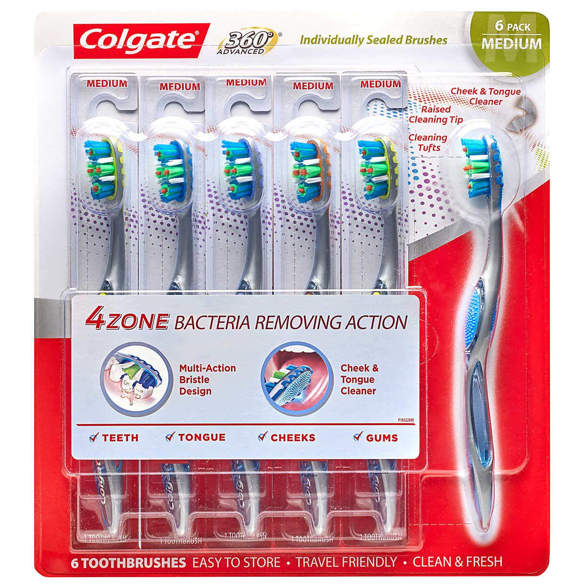 Colgate Total Advanced 4 Zone Toothbrush Medium, 6-pack
