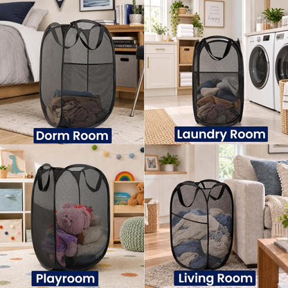Todays Kids Collapsible Mesh Pop-Up Laundry Hamper - Foldable Laundry Basket with Breathable Mesh, Reinforced Handles and Side Pocket