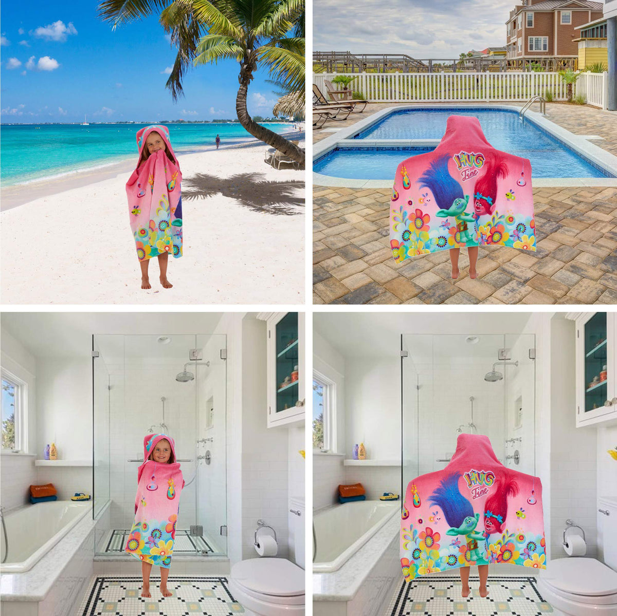 Trolls Bath/Pool/Beach Cotton Terry Hooded Towel Wrap, 24 In x 50 In