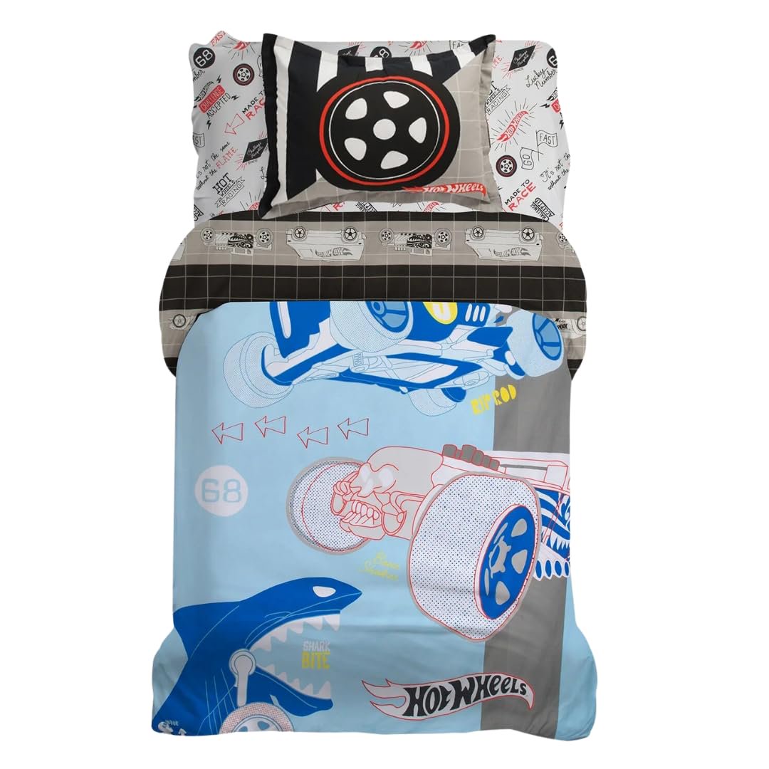 Franco Hot Wheels Kids Premium Organic Cotton 2 Pc Twin Size Duvet Cover with Sham