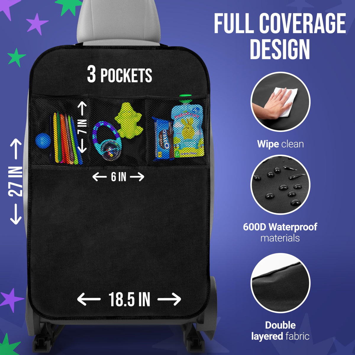 Todays Kids 2 Pack Kick Mats Back Seat Protector - Backseat Car Organizer for Kids, Car Storage Organizer, Back Seat Cars Organizers, Cars Organizers Backs Seats, Travel Accessories