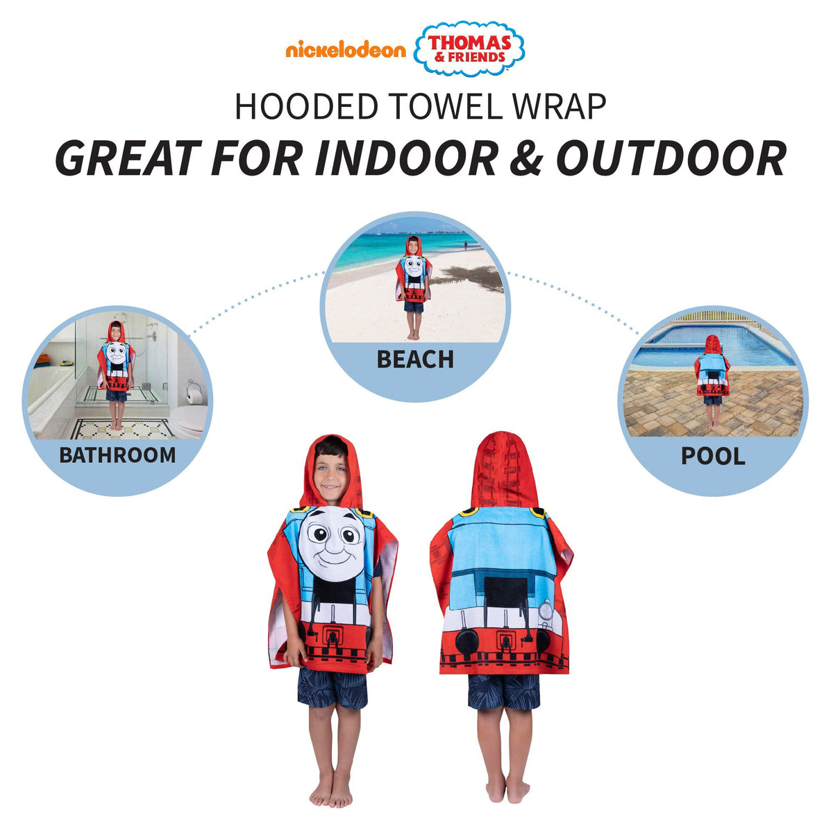 Franco Kids Beach/Pool/Bath/Camping Hooded Towel Poncho 24" X 22", Absorbent Cotton Cover up