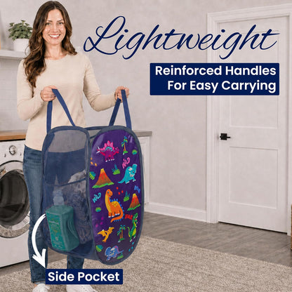 Todays Kids Collapsible Mesh Pop-Up Laundry Hamper - Foldable Laundry Basket with Breathable Mesh, Reinforced Handles and Side Pocket