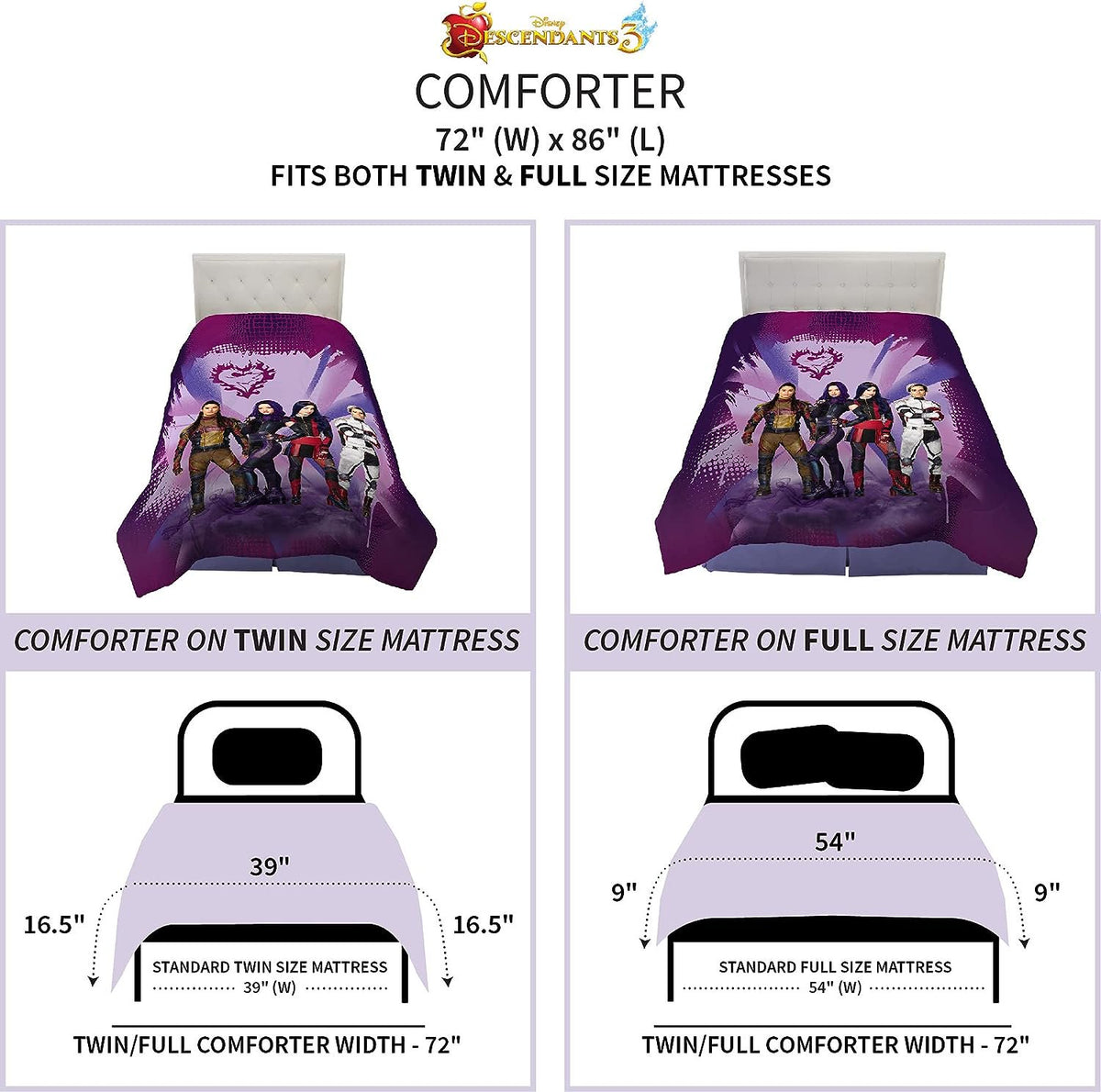 Franco Kids Bedding Disney Descendants 3 Twin/Full Reversible Comforter