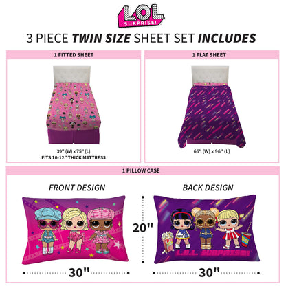 Franco Kids LOL Surprise Twin Size Sheet Set