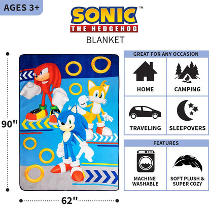 Franco Kids Sonic The Hedgehog Plush Micro Raschel Blanket, 62 in x 90 in