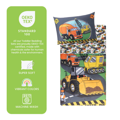 Todays Kids Monster Trucks Toddler Bedding Set for Boys - 4-Piece Toddler Bed Comforter Sets for Boys, Reversible Comforter & Pillowcase, Flat Sheet, Fitted Sheet, Breathable & Super Soft Microfiber