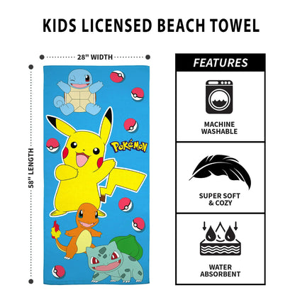 Pokemon Kids Beach Towel Soft and Absorbent 28" x 58"