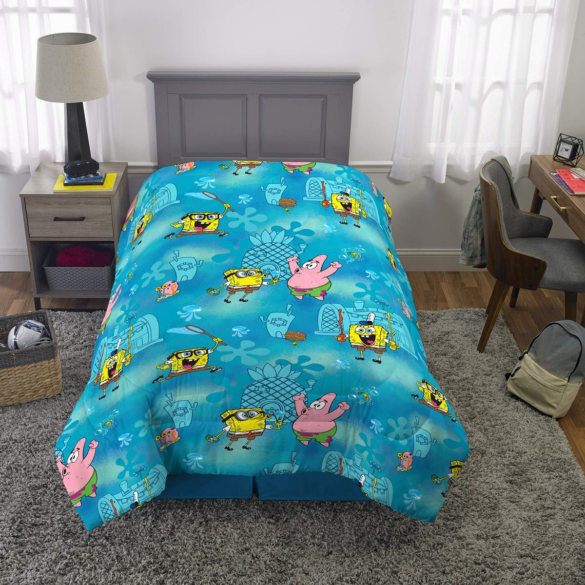 Franco Kids Spongebob Twin/Full Reversible Comforter, Size 72" x 86", Sponge on The Run