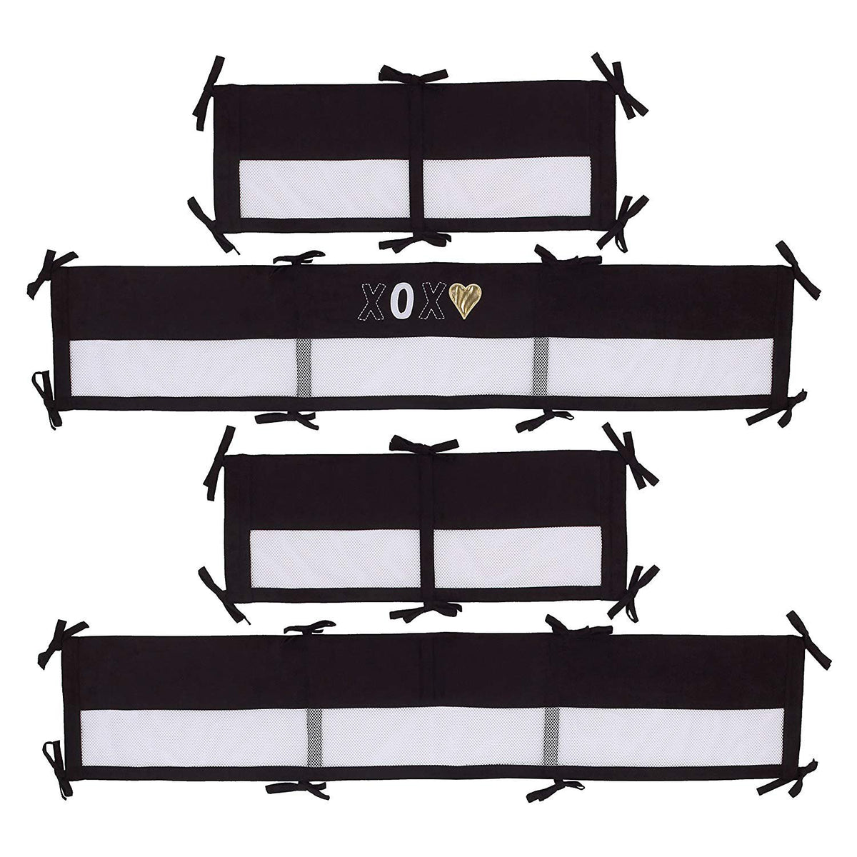 NoJo NoJo - XOXO -Secure-Me Crib Liner, Black, White, Gold