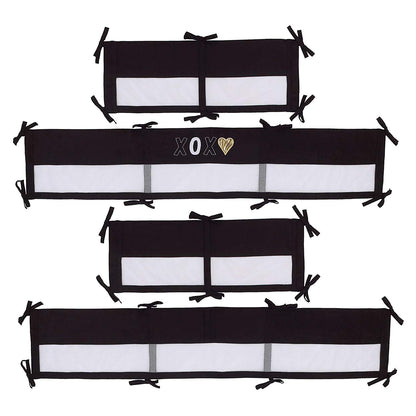 NoJo NoJo - XOXO -Secure-Me Crib Liner, Black, White, Gold