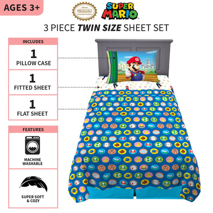 Franco Kids Bedding Super Mario Twin Size Sheet Set