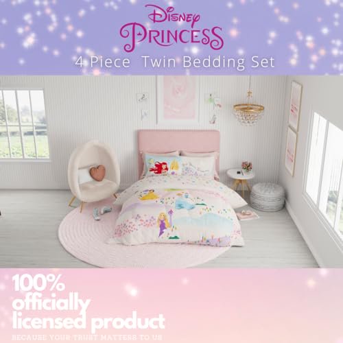 Franco Disney Princess Kids Bedding Twin Comforter and Sheets, 4 Piece Set