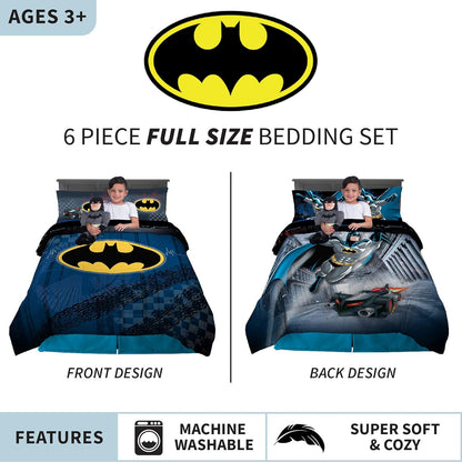 Batman 6 Piece Full Size Comforter with Sheets and Cuddle Pillow