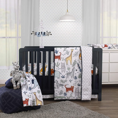 Carter's Safari Party - Musical Mobile with 2 Plush Blue Elephants & 2 Plush Grey & Black Striped Zebras