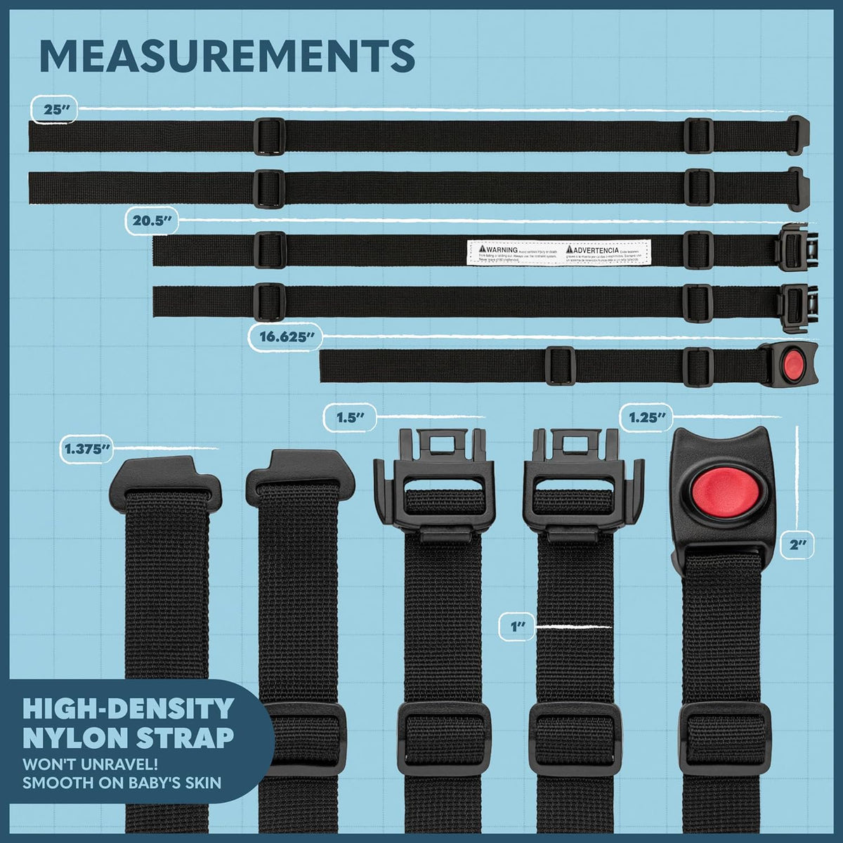 Today's Kids Universal High Chair Straps Replacement - 5 Point Harness High Chair Straps, Adjustable Safety Highchair Straps, Heavy Duty High Chair Seat Belt for Stroller, Pushchair, Pram & Buggy